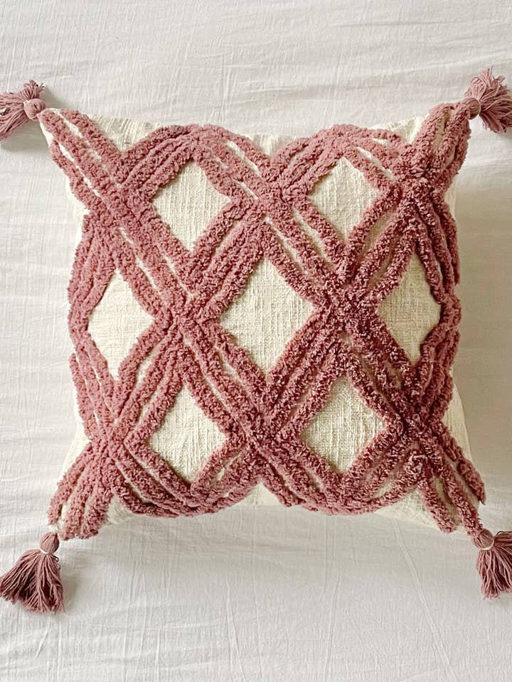 Faded Mauve - Diamond Tufted Cotton Slub Square Pillow for wholesale by Patina Vie