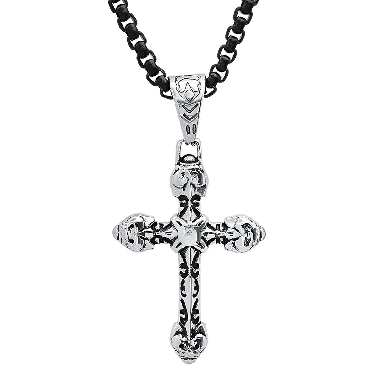Steeltime NYC - Vente Colliers à pendentif - Steeltime Collier avec pendentif croix de style romain vintage pour homme3