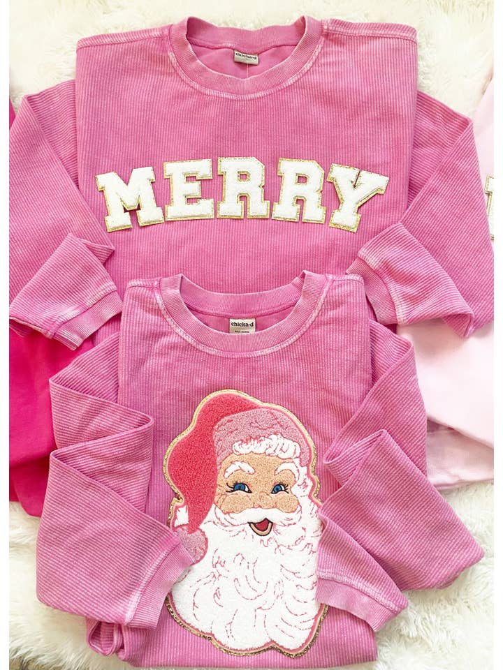 Simply Blush Wholesale - Wholesale Sweatshirt - Women's - Chicka-d Bubblegum Merry Chenille Letter Glitter Patch Tee/Sweatshirt3