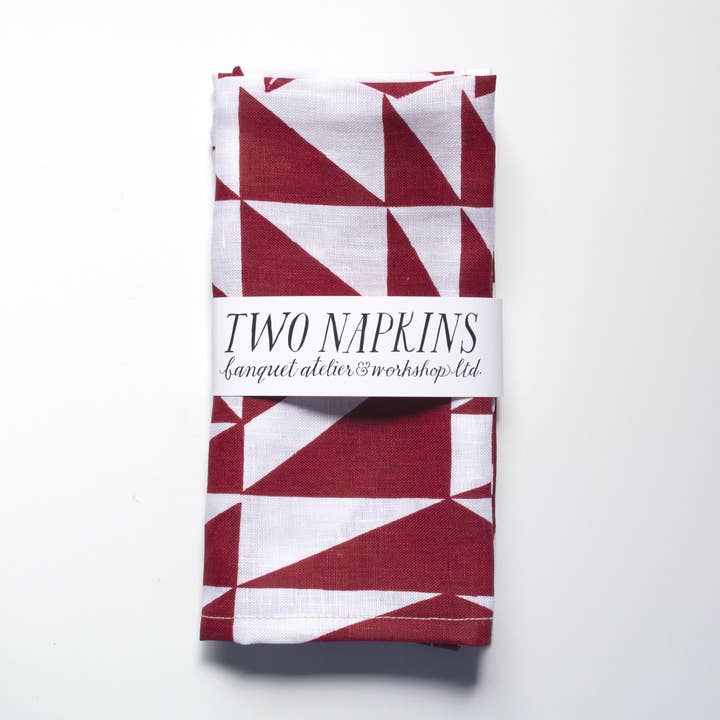Red Neo Geo Triangles Linen Napkins for wholesale by Banquet Workshop