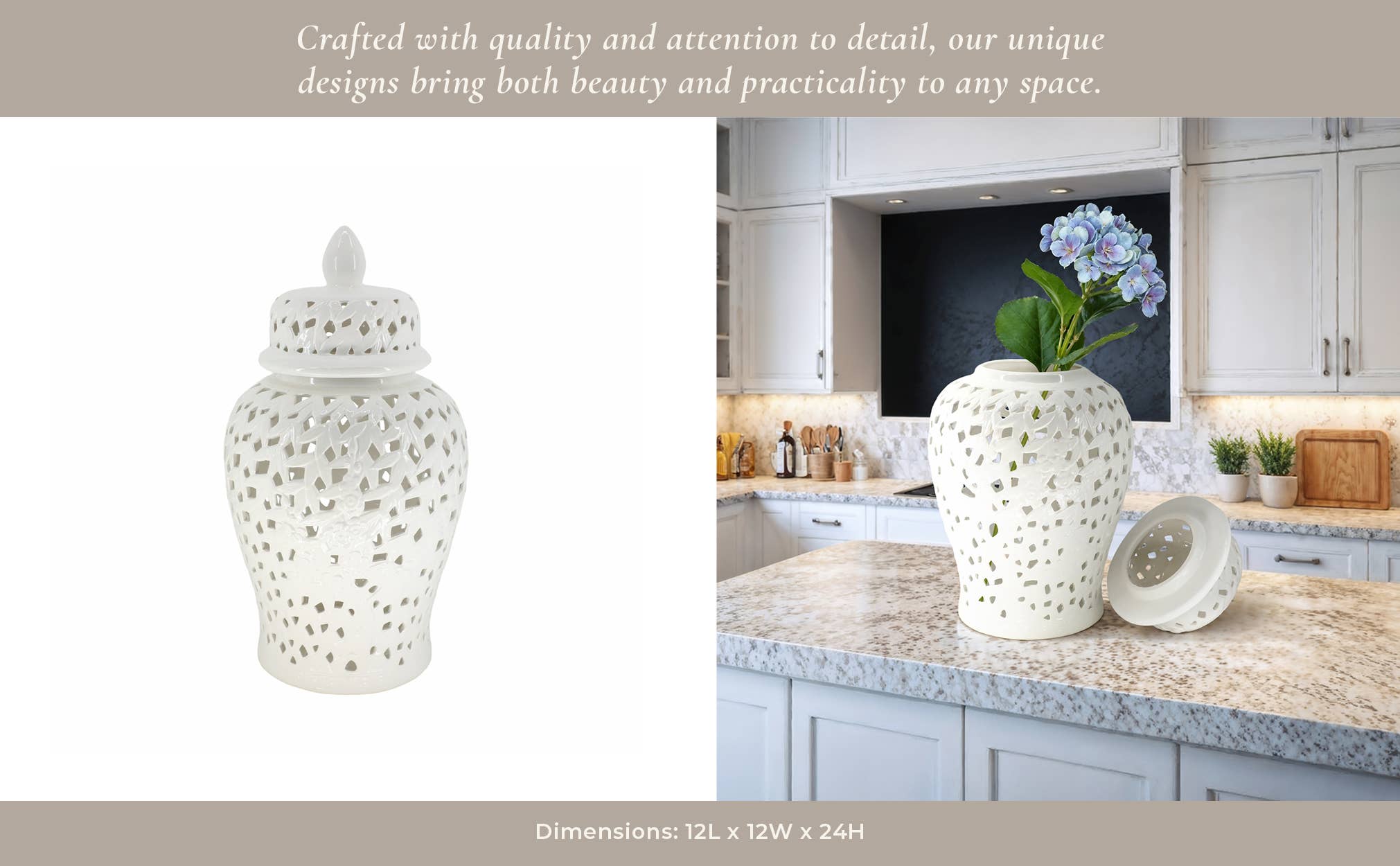 Sagebrook Home - Wholesale Decorative Jar - Decorative Jar - White Ceramic Pierced Cut-Out, 24 in.9