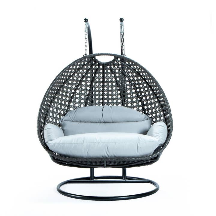LeisureMod - Wholesale Egg Chair - Modern Charcoal Wicker Hanging Double Seater Egg Swing Chair7