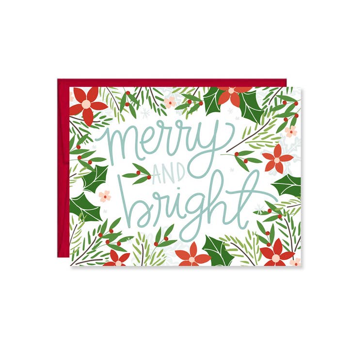 Merry & Bright, biglietto di auguri, biglietto natalizio per la vendita all'ingrosso da parte di Pen & Paint