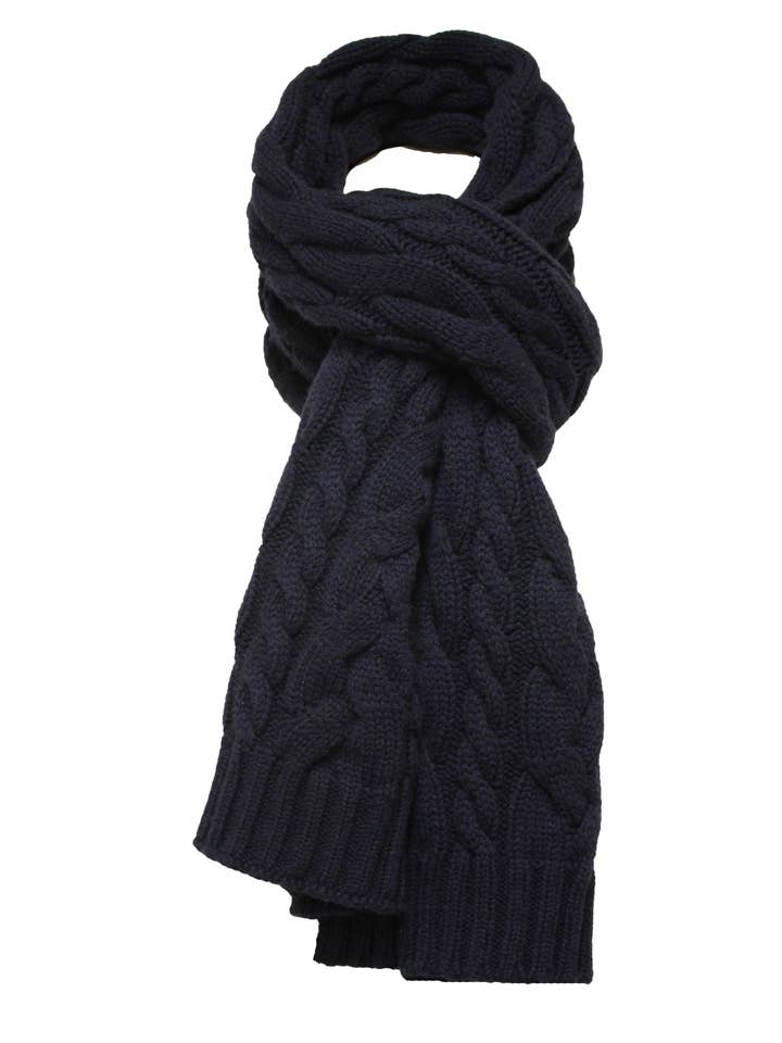 Sherlock Navy Cashmere Dobbelt Kabel Tørklæde for engroshandel hos Hommard