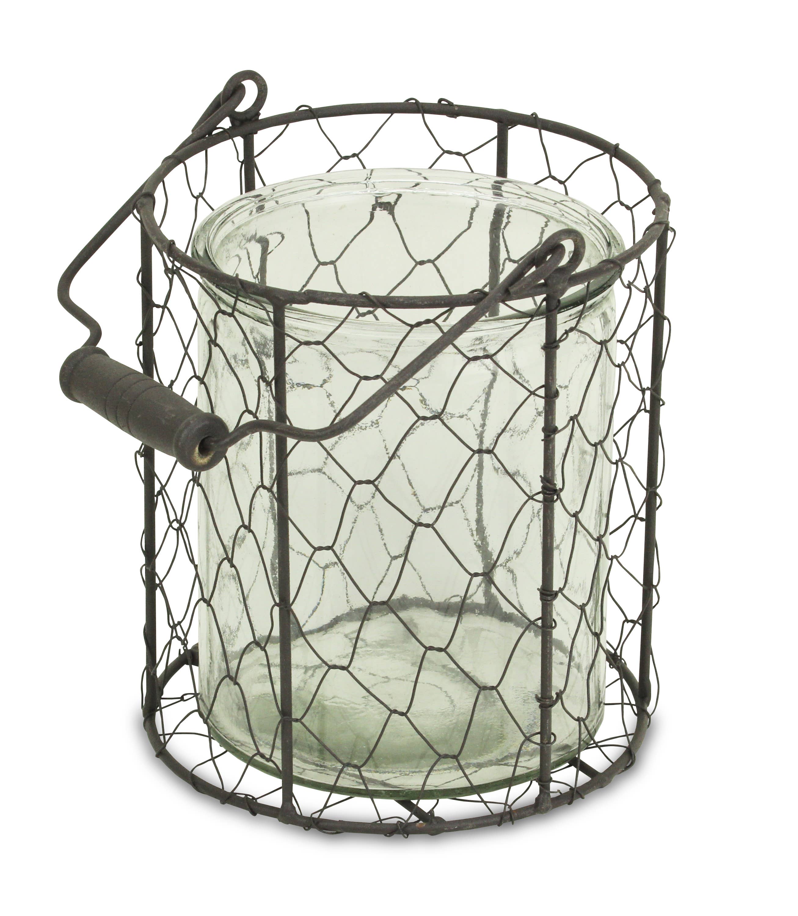 Cheungs Home Decor - Wholesale Decoratieve pot - Ronde glazen pot van Teska in bruine draadmand1