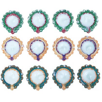 Ancientveda - Wholesale Candle Holder - HAND PAINTED DIYAS WITH WAX IN BOX SET OF 12 Assorted Color