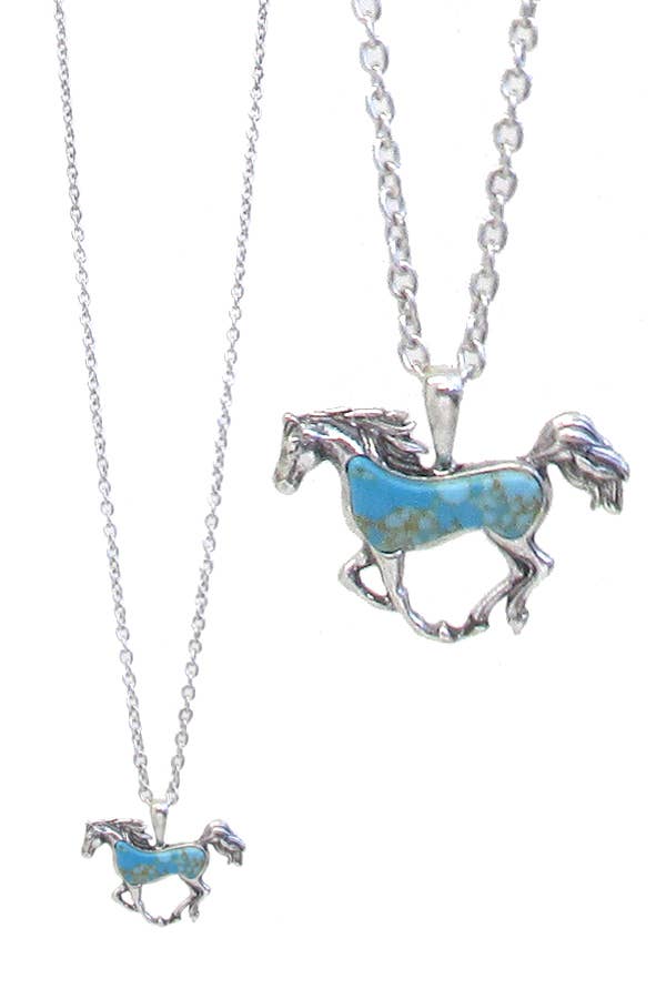 Jewelry Max - Vente Colliers à pendentif - ( U551 ) COLLIER PENDENTIF CHEVAL TURQUOISE