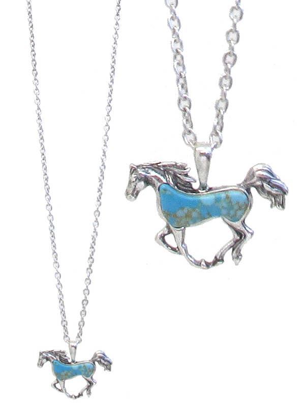 ( T740 ) TURQUOISE HORSE PENDANT NECKLACE for wholesale by Jewelry Max