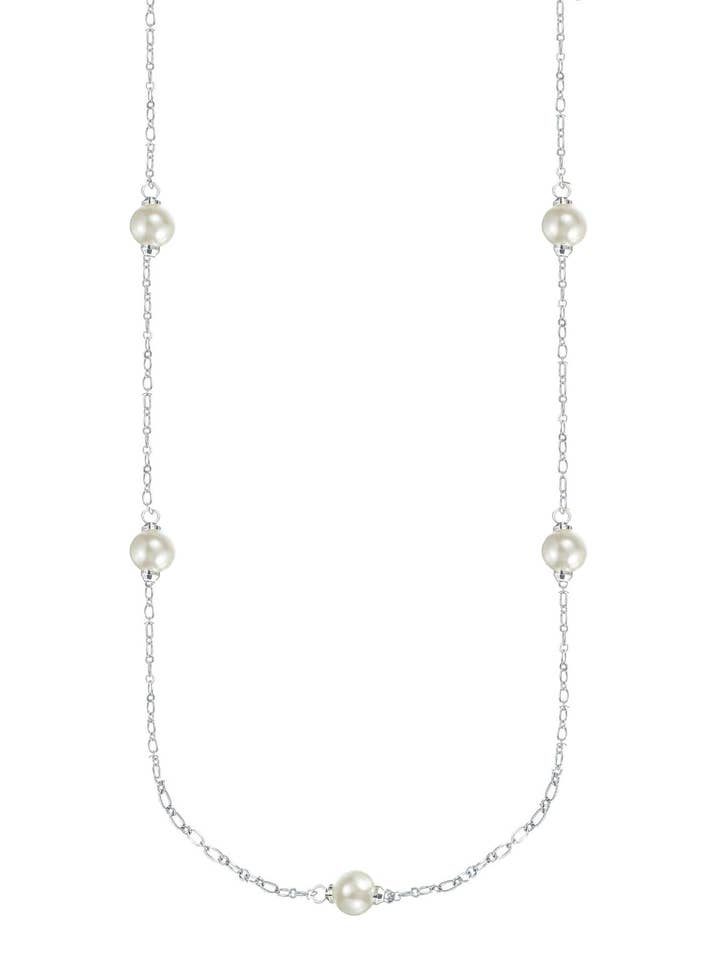 Pryddat Pearl Station halsband i silver för wholesale av Natalie Wood Designs