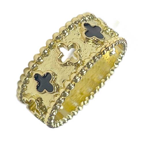 Gold Enamel Clover Ring for wholesale by Laudic Co