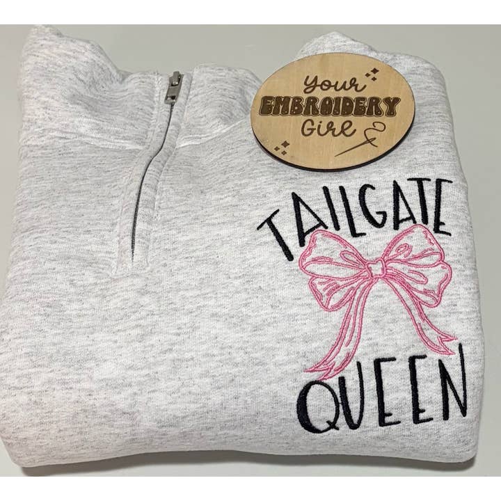 Embroidered Tailgate Queen 1/4 Zip Pullover for wholesale by Your Embroidery Girl