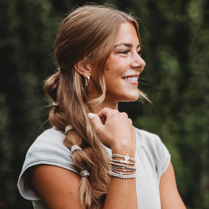 K'lani hair tie bracelets - Wholesale Jewelry Set - "Glimmer" Soft Pinks with Pearl and Gold Accent Hair Tie Bracelets3