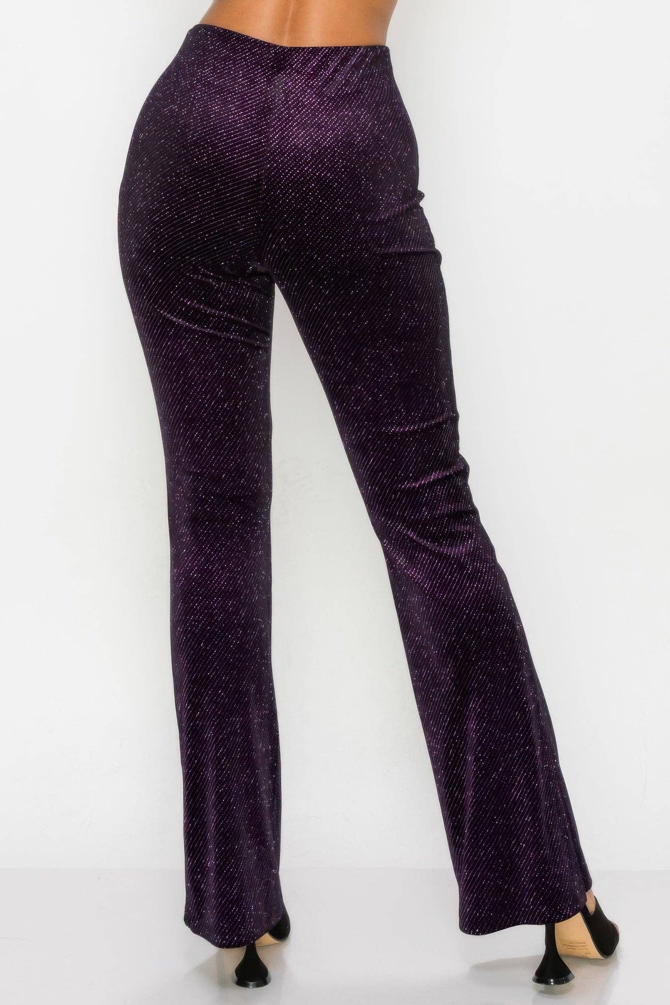 CC Wholesale Clothing - Wholesale Pants - Women's - Glittery Flare High-rise Elastic Pants7