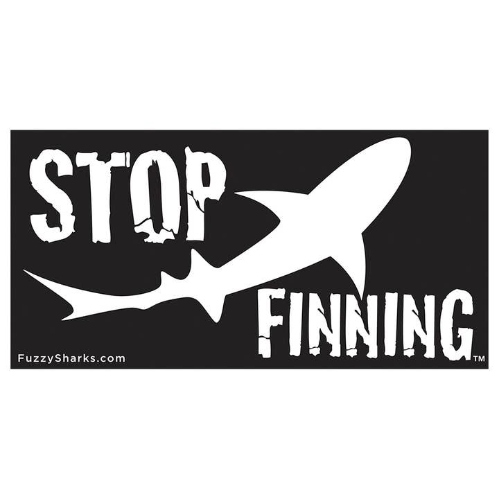Stop Shark Finning Bumper Sticker 7.5" x 3.75" for wholesale by Fuzzy Sharks