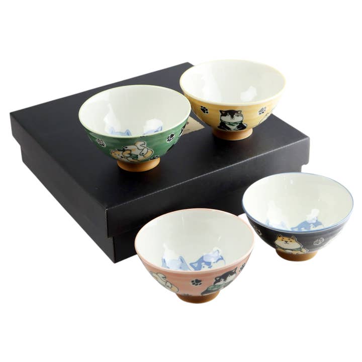 4 Piece Rice Bowl Gift Set Shiba Inu JP (1/12) for wholesale by Urban Tokyo