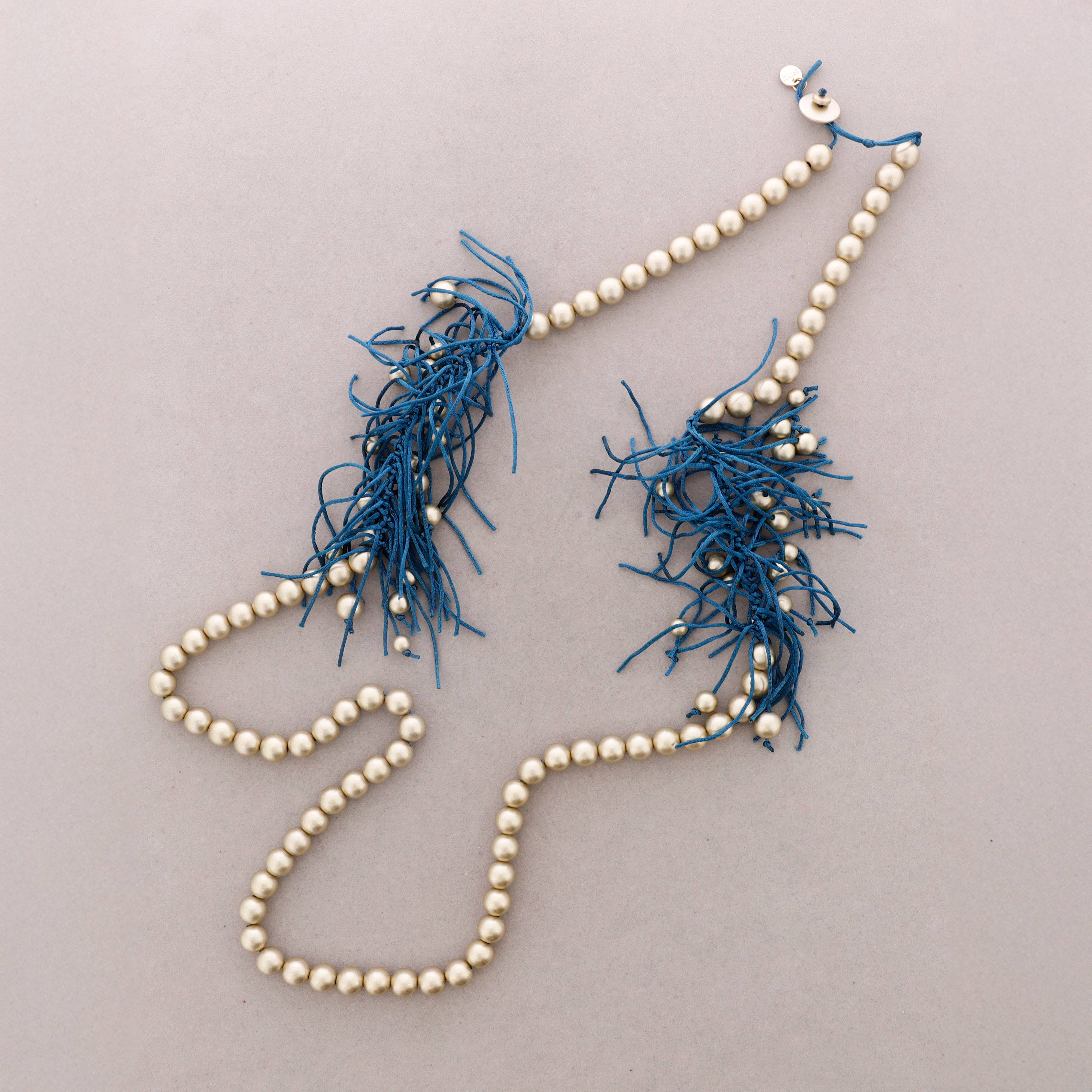 Sonata - Wholesale Snap Jewelry - Long Necklace with Metal Beads and Rat Tail Tassels6