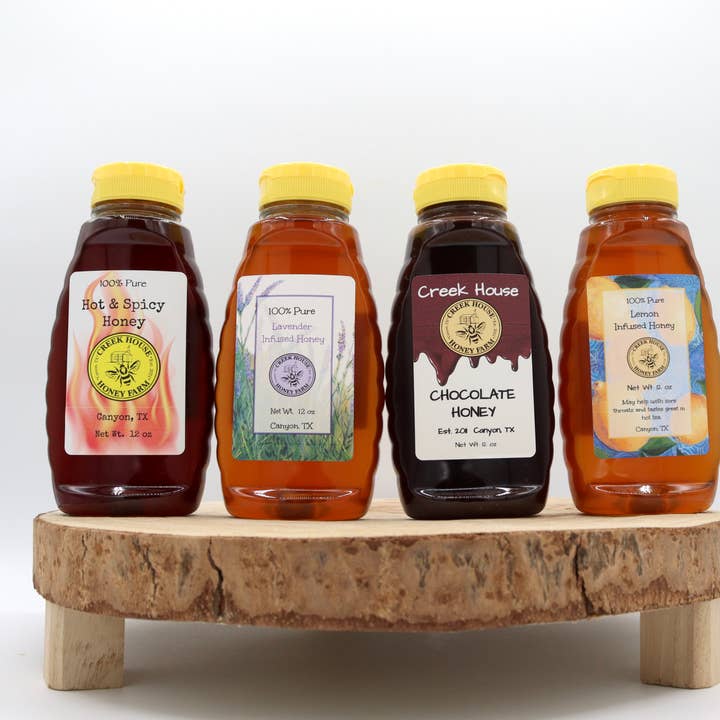 12 oz Miel-Chaud-et-Épicé | Saveur infusée | Brut/Non filtré pour la vente par Creek House Honey Farm