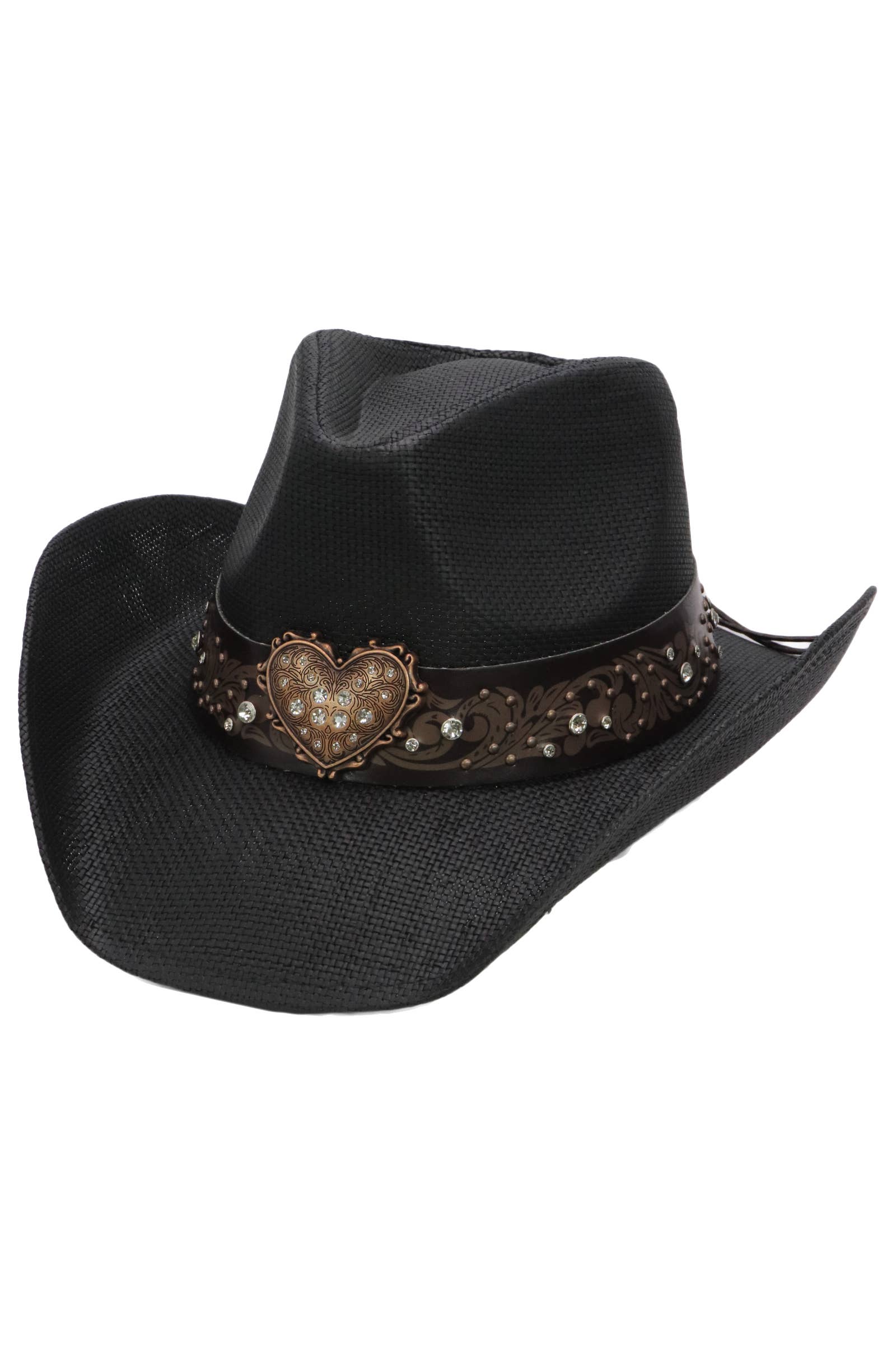 Cap Zone - Wholesale Cowboy Hat - Unisex - Heart Bling Rhinestone Belt Ombre Straw Cowboy Hat13