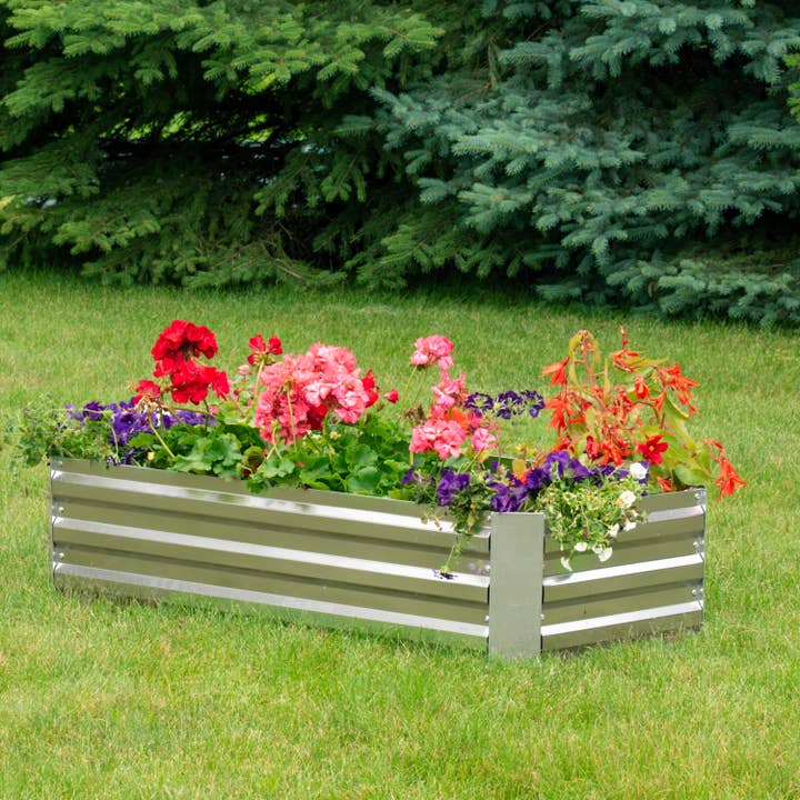 Rectangle Steel Raised Planter Bed - 4 x 2 x 1 ft - Silver for wholesale by Sunnydaze Decor