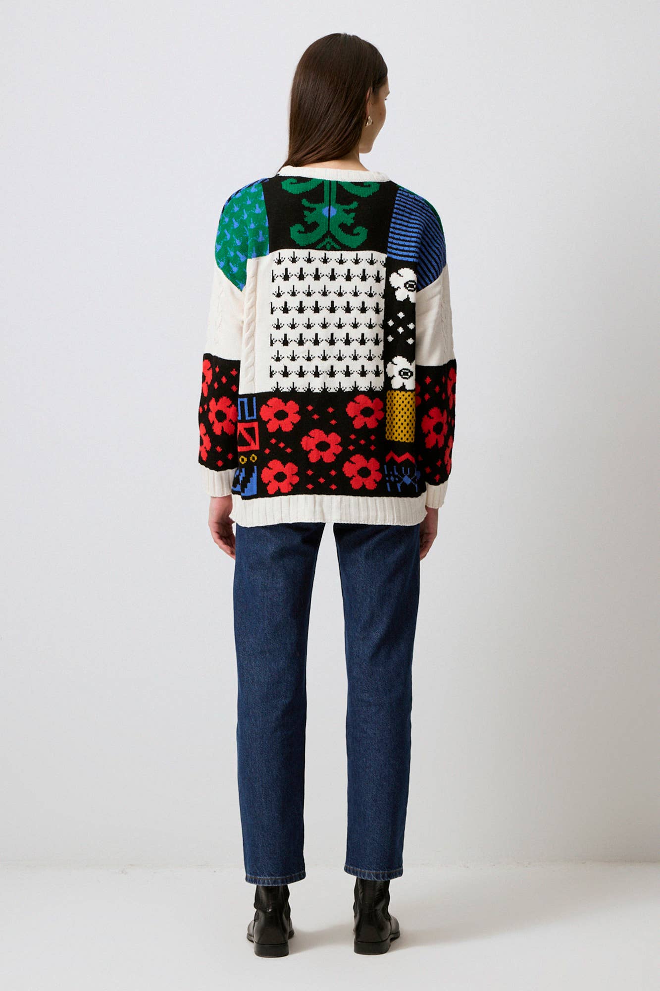 Colorblock Patchwork Patterned Knit Sweater for wholesale on Faire5