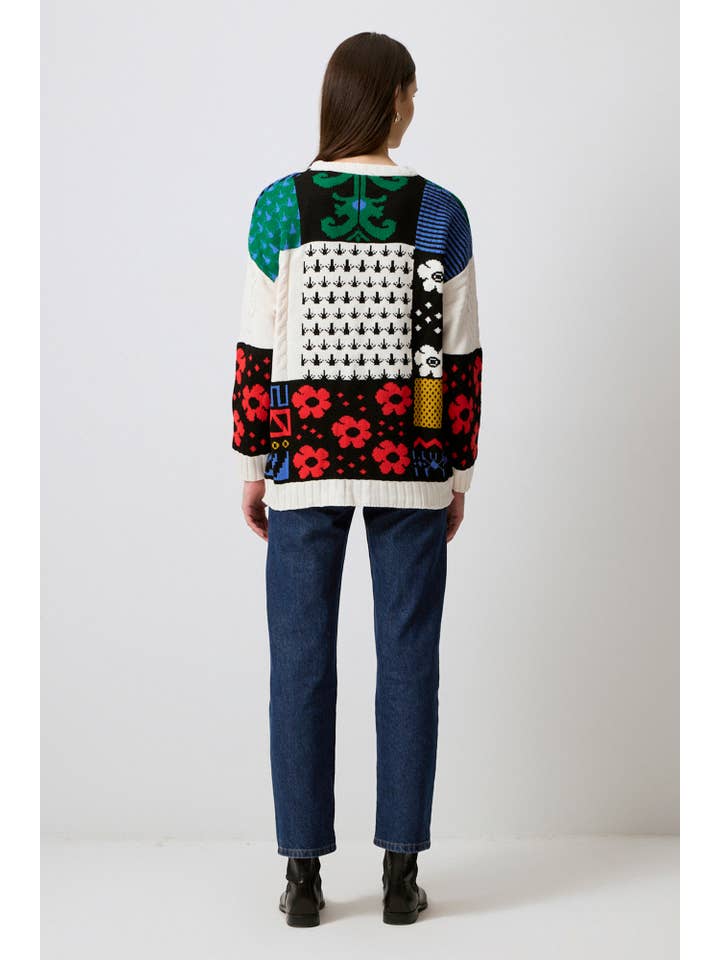 Colorblock Patchwork Patterned Knit Sweater for wholesale on Faire5