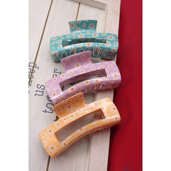 JOSSLYN by wall to wall - Wholesale Hair Clip - Women's - JUMBO SHINY ACETATE FLORAL HAIR CLAW CLIPS | 40H505