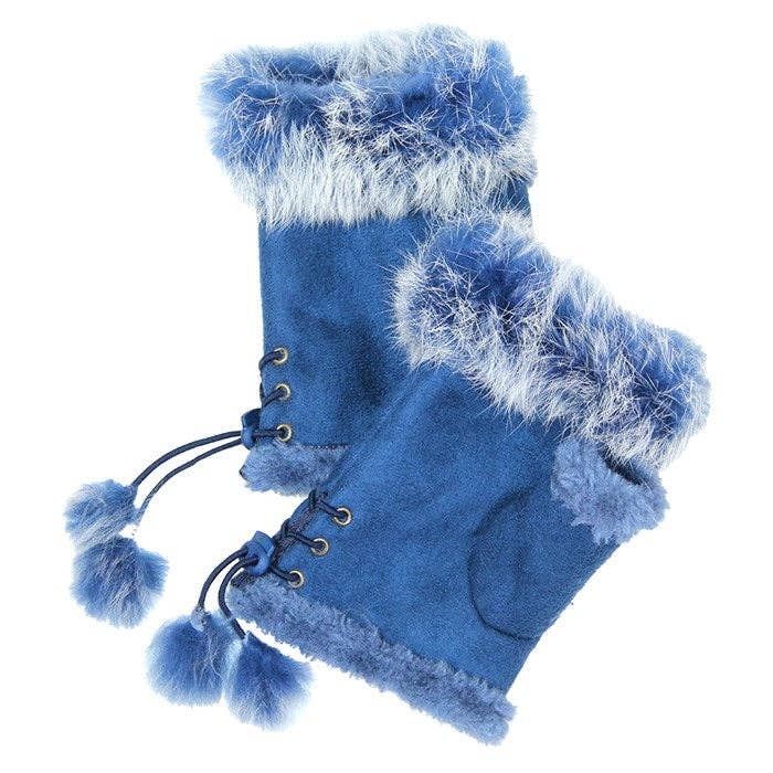Madeline Love – wholesale Gloves – Women's – Fingerless Faux Fur Trim Faux Suede Gloves Drawstring4