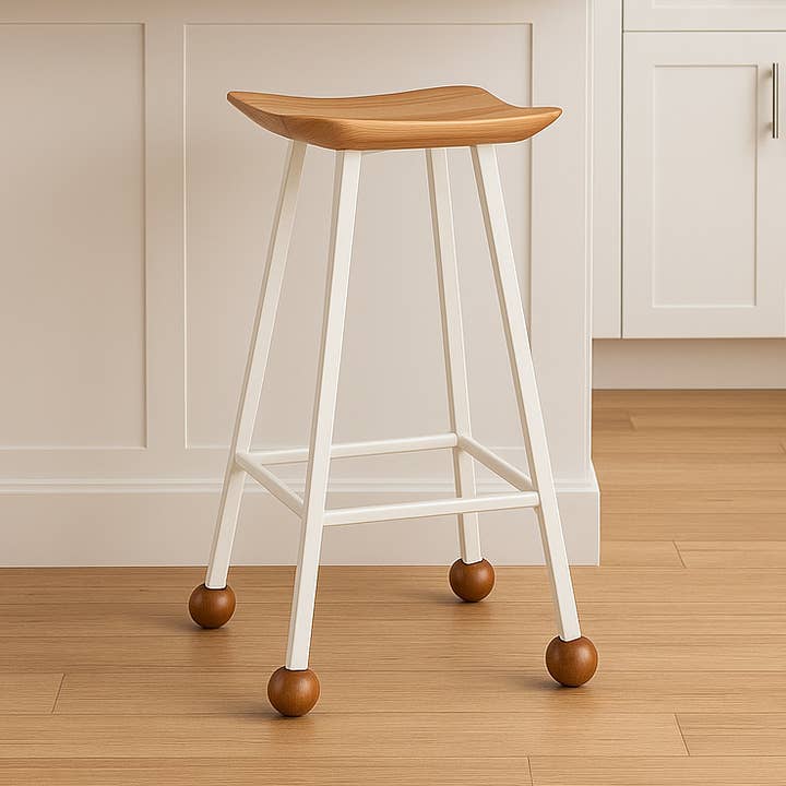 Wooden Stool – 65cm – White Iron Box Profile Legs / STL-034 for wholesale by Wood Stone Art