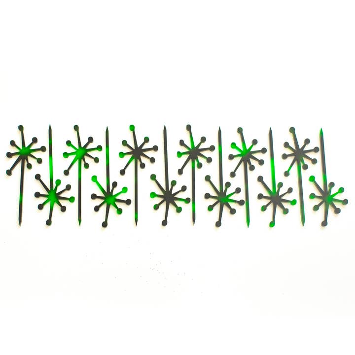 Plettro da cocktail Starburst in acrilico retrò Green Tortoise per la vendita all'ingrosso da parte di Mod Lounge Paper Company