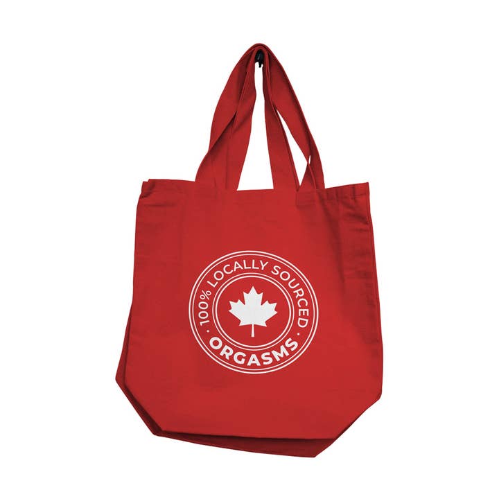 Reusable Totes – 100% Locally Sourced Orgasms – Red for wholesale by Nobu Toys
