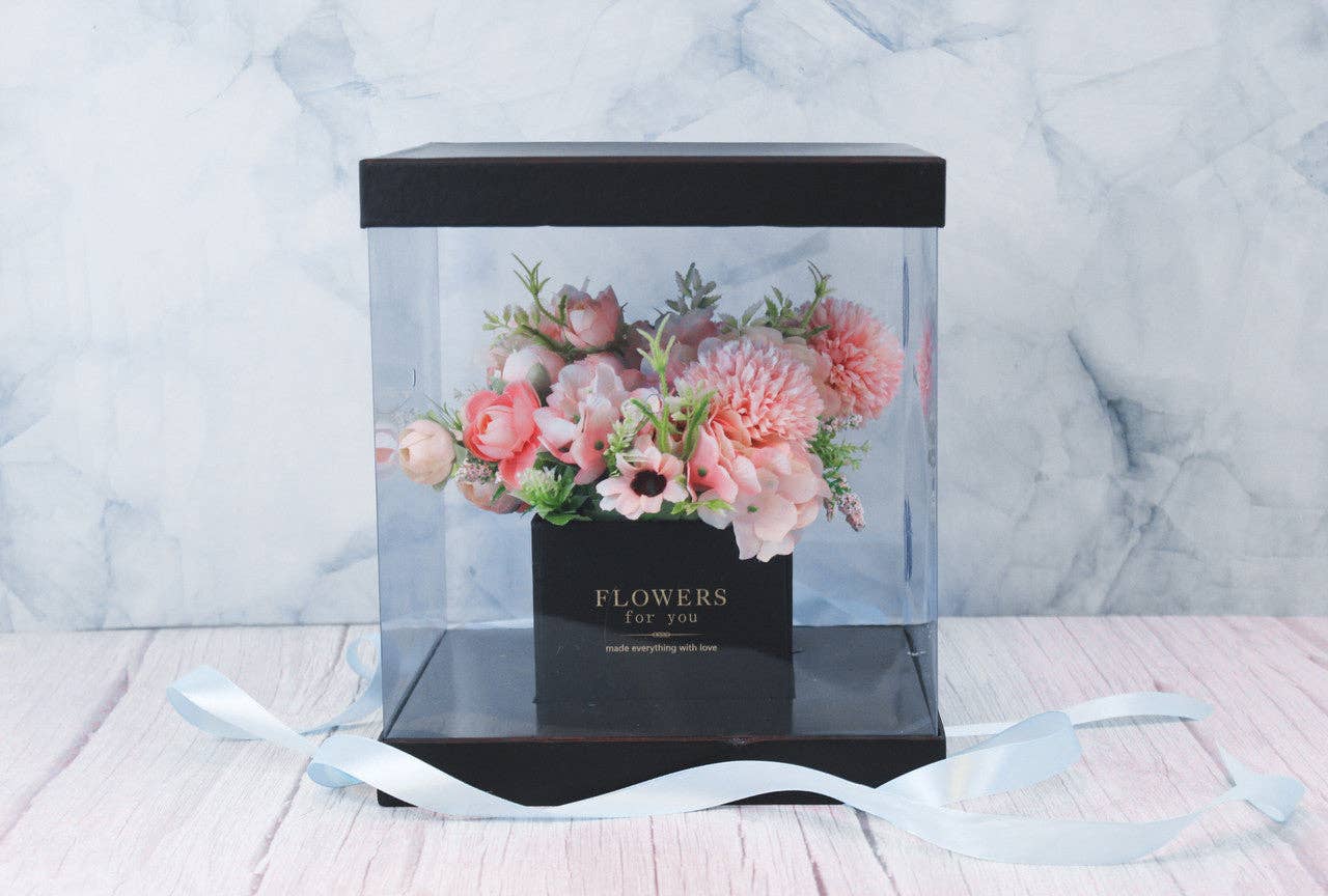 Elegant Design Supply - Wholesale Gift Box - Square Clear Transparent PVC Flower Box with Lid and Base18