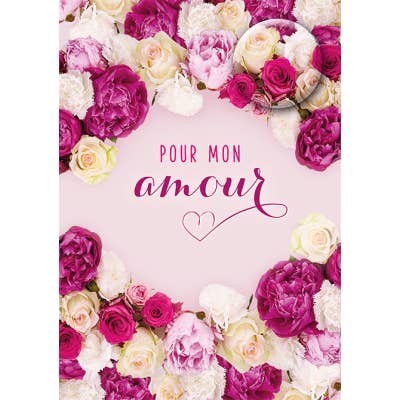 Art Grafik - Vendita all'ingrosso Biglietti d'amore - Carta doppia «Pour mon amour» con badge magnetico