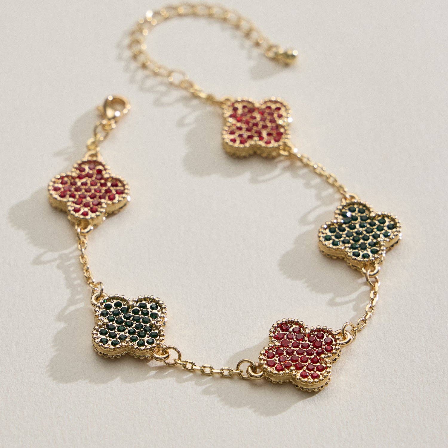 Frem - Wholesale Charm/Dangle Bracelet - Gold Chain Bracelet with Crystal Flower Charms14