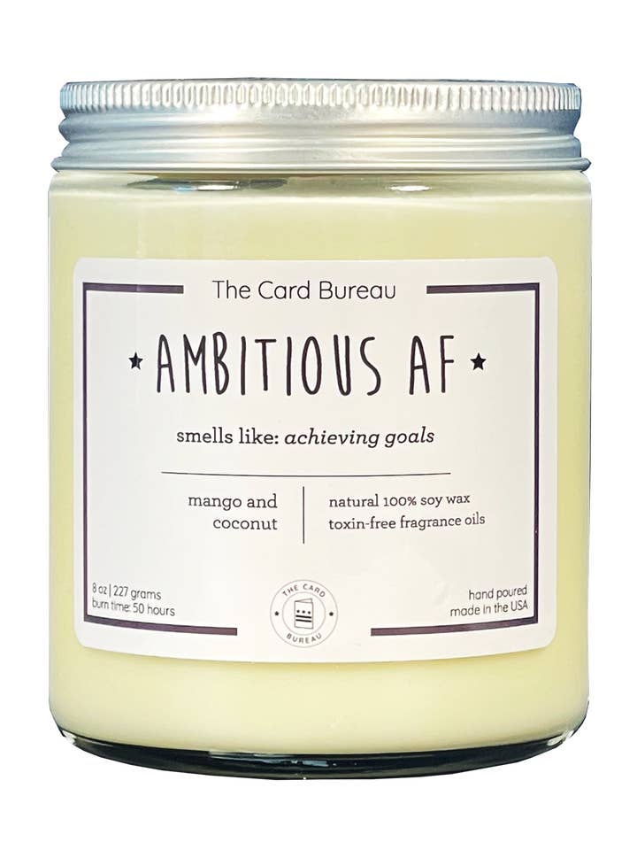 Bougie au soja Ambitious AF 8 oz pour la vente par The Card Bureau