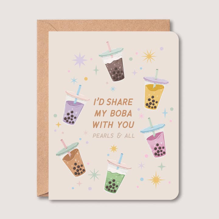 I'd Share My Boba With You Card for wholesale by Little Willow