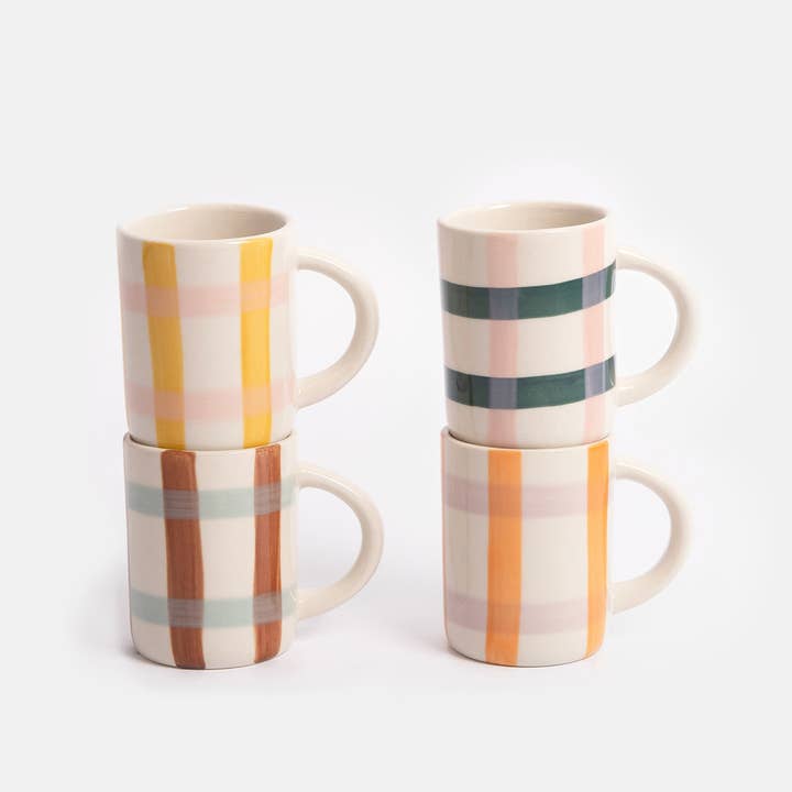 Multi-Check Set of 4 Espresso Cups for wholesale by Caroline Gardner