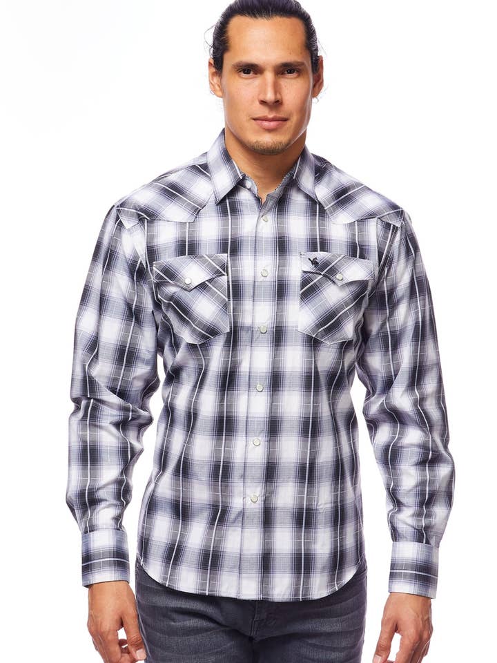 Men's Western Long Sleeve Pearl Snap Plaid Shirt -PS400-486 for wholesale by Rodeo Clothing