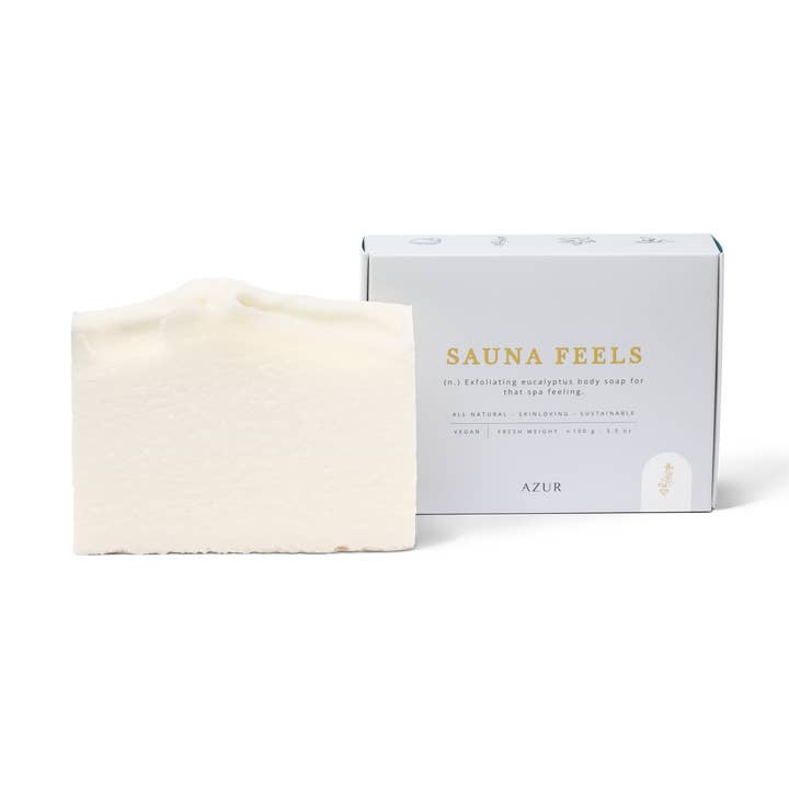 SAUNA FEELS | barre exfoliante pour le corps | savon au sel naturel pour la vente par Azur Natural Bodycare BV