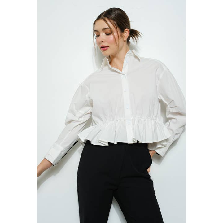 INA - Wholesale Blouse - Women's - Long Sleeve Shirt with Peplum Detail at the Waist18
