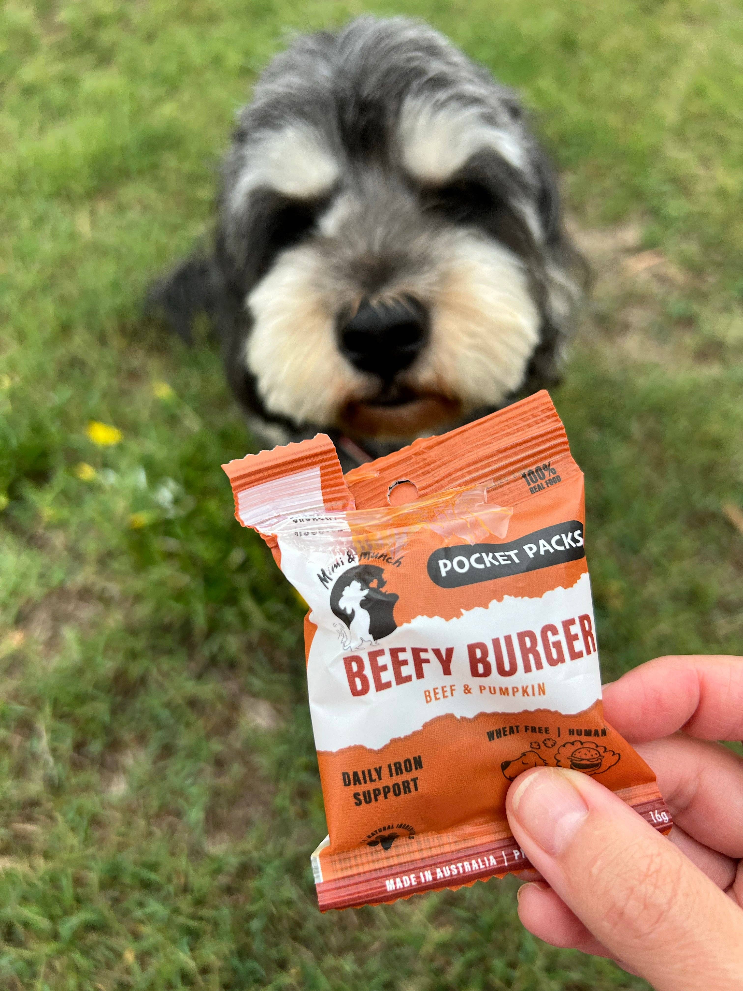 Mimi & Munch - Vendita all'ingrosso Snack - Cani - Mimi & Munch Beefy Burger Snack Naturali per Cani - Pocket Packs3