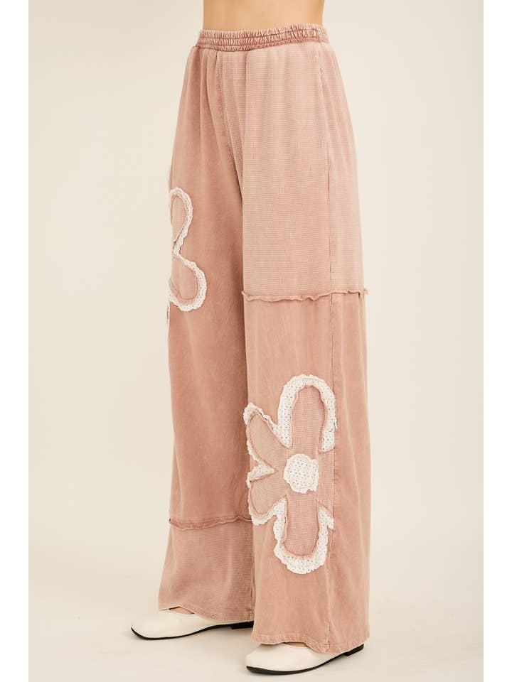 J.Her - Wholesale Pants - Women's - MineralWashed Halfcut Daisy terry thermal Pants HP68097