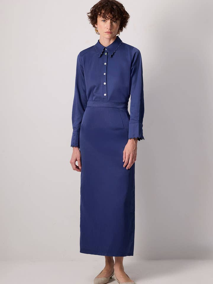 HIGH WAISTED COTTON BLEND MAXI PENCIL SKIRT WITH BACK SLIT for wholesale by Touché Privé