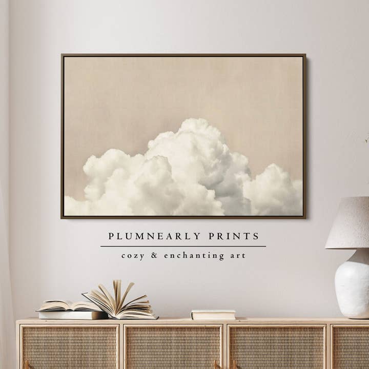 Plumnearly Prints - Wholesale Canvas Art - Neutral Beige White Cloud Oil Painting Framed Canvas Art 42