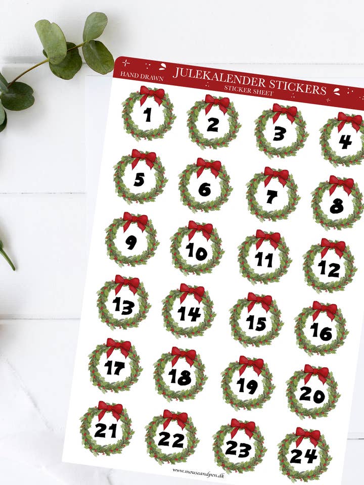 Calendario de Adviento hoja de pegatinas 24 pegatinas para venta al por mayor de Mouse and Pen Illustration ApS