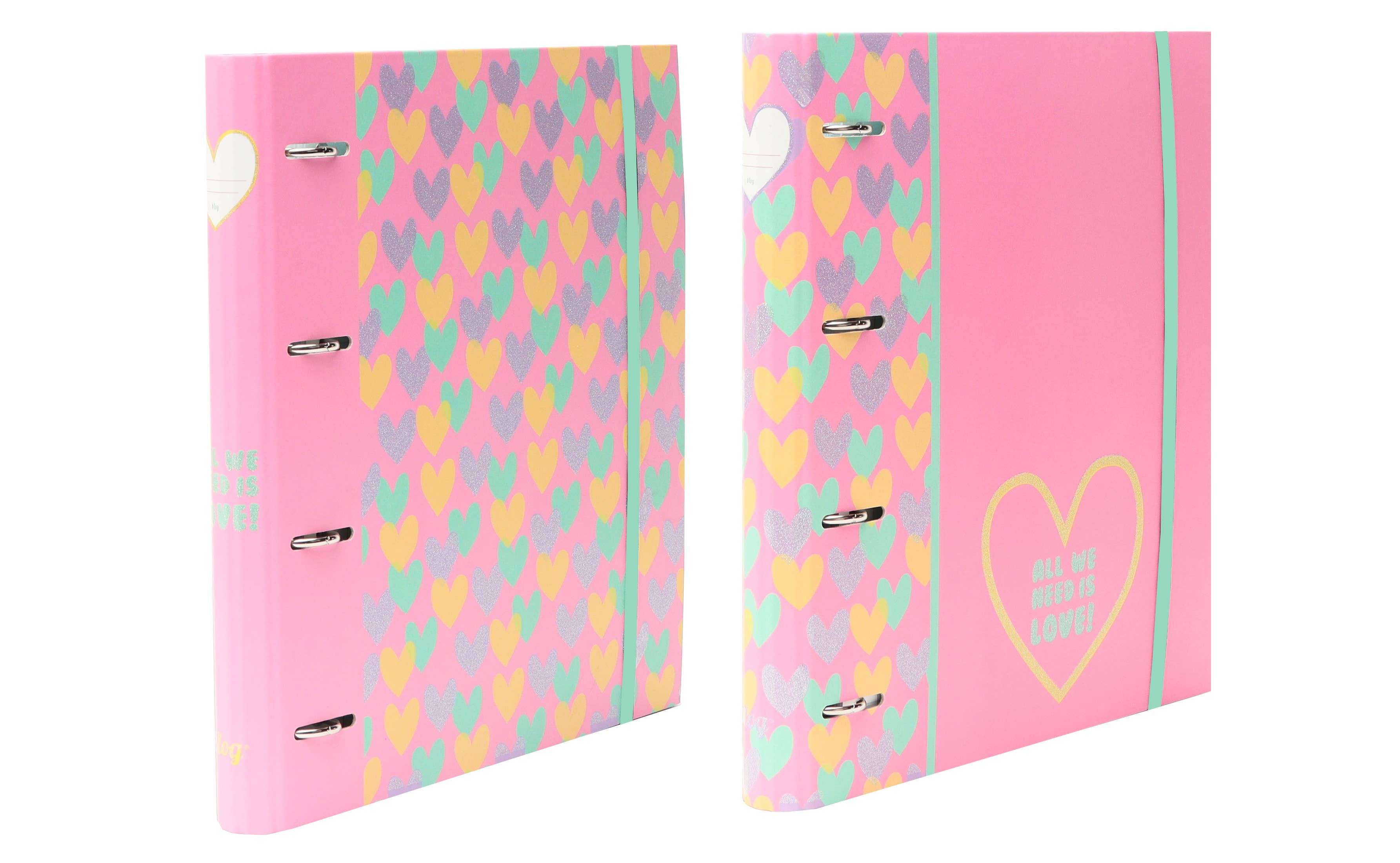 Ancor - Wholesale Binder - A4 Ring Binder 4 Rings, Refill, Divider, Elast B'log Hearts0