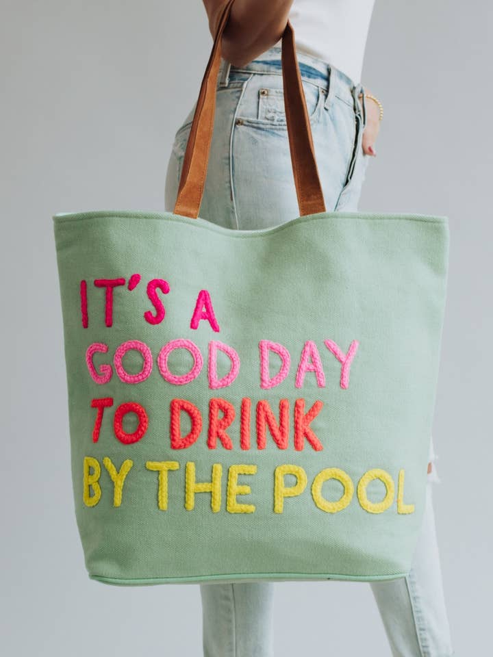 Mint Drink By The Pool Tote for wholesale by Panache Apparel Co.
