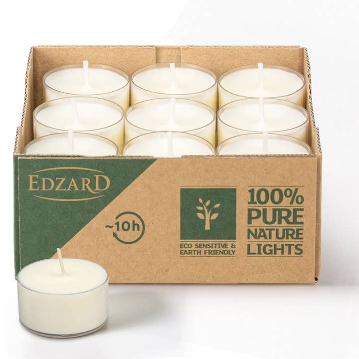 18 velas tealight brancas de cera de colza em plástico transparente por atacado de EDZARD