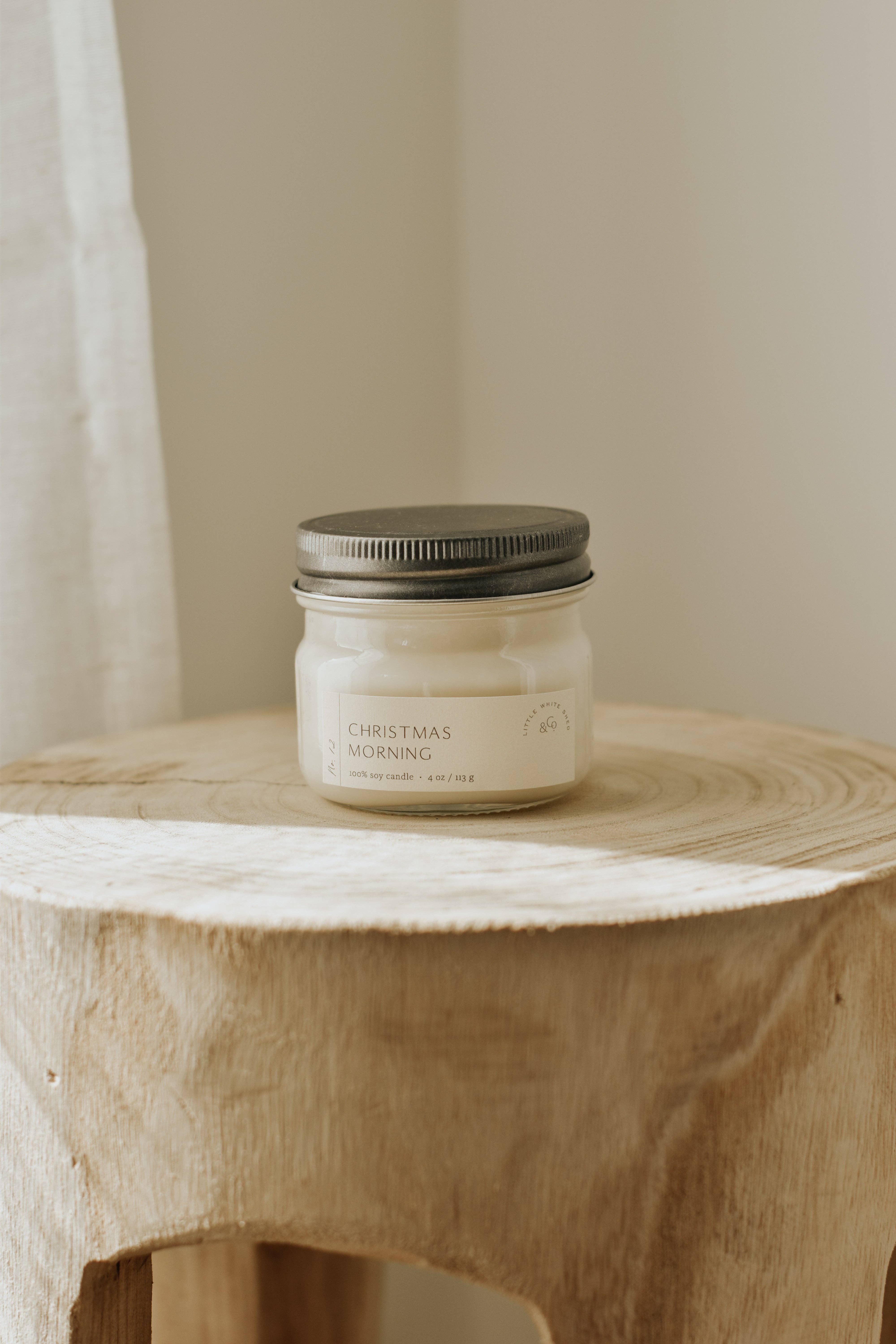 Little White Shed - Wholesale Jar/filled candle - 4oz Mason Jar Christmas Morning (butter, nutmeg, vanilla)
