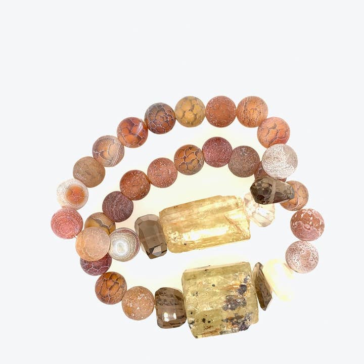 Pulsera de cornalina esmerilada, cuarzo con cristal de apatita grande para venta al por mayor de Ellen Hoffman Designs