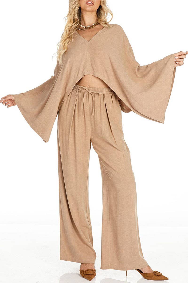 ROUSSEAU - Vente Ensemble haut et pantalon (PAS d'intérieur) - Femme - ENSEMBLE EN LIN AVEC HAUT COURT À MANCHES LONGUES ET PANTALON LARGE4